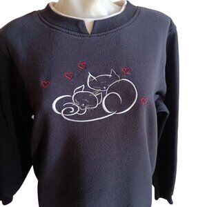 Women's Medium Vintage Shenanigans Sweatshirt Embroidered Kitten Cats Hearts 90s